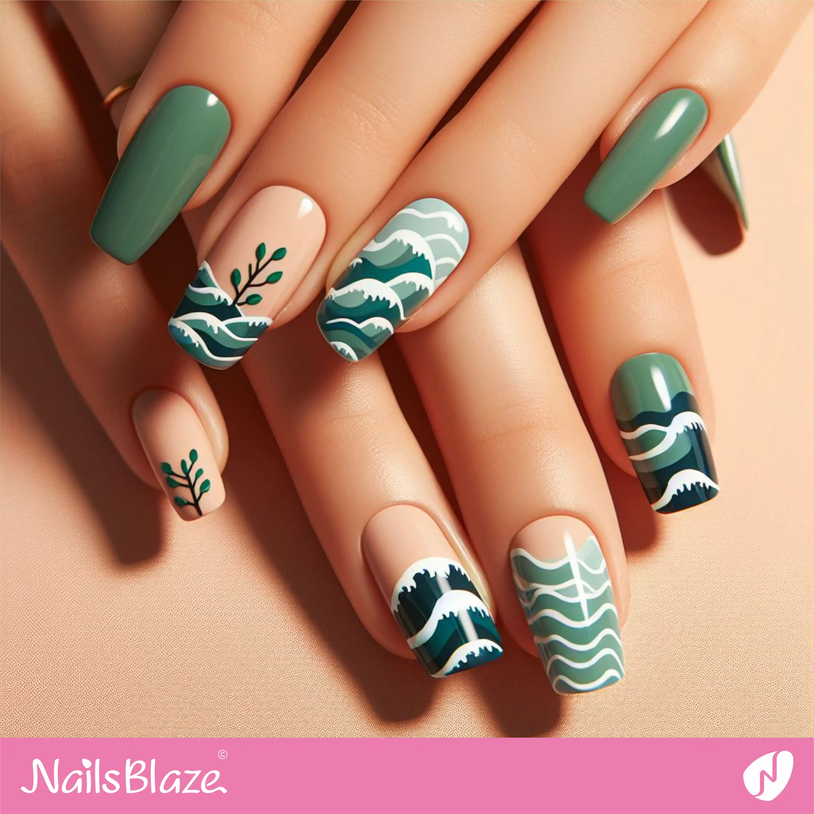 Green Ocean Color Wave Nail Design | Save the Ocean Nails - NB3282